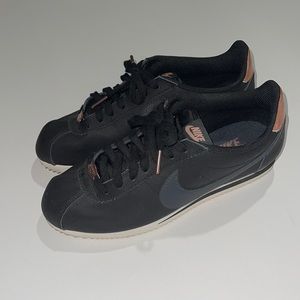 Black leather Nike Cortez with Rose gold accents